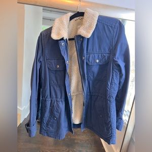 Gap Blue Canvas Coat with shearling lining